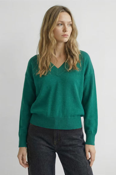 Deluc Boggle V Neck Sweater in Green — Front view