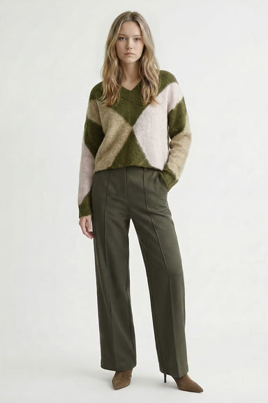 Deluc Micah Sweater in Dk Olive/Lila/Camel — Full-body view