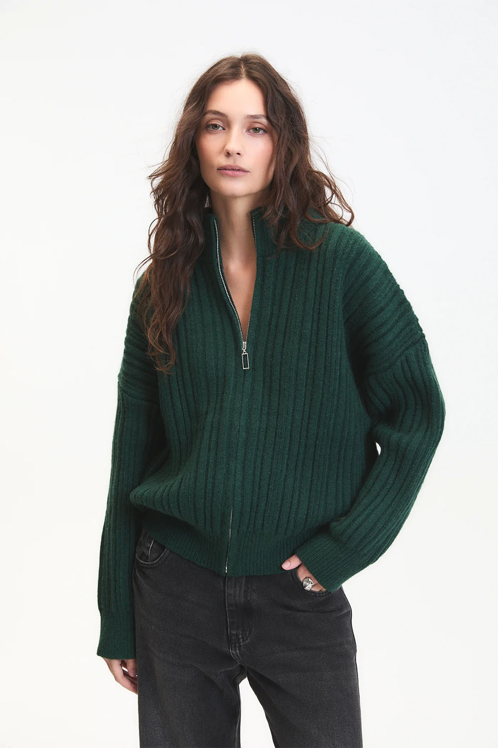 Deluc - Jasper Cardigan - Bottle Green - Front