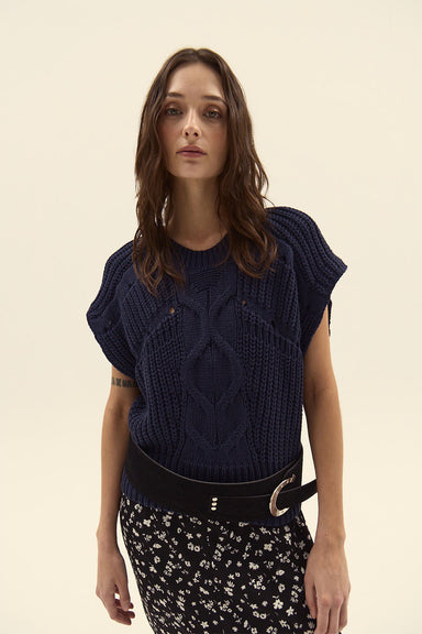 deluc pistacchio knit vest blue front