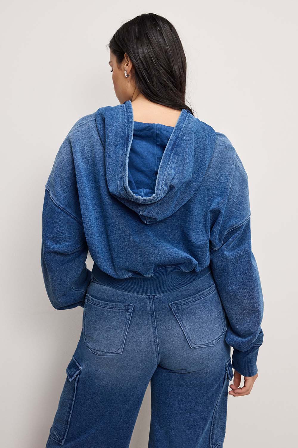 Good American - Jeanius Zip Up Hoodie - Indigo - Plus Back