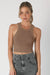 Niki Biki - Vintage Ribbed High Neck Crop Top - Mocha - Front