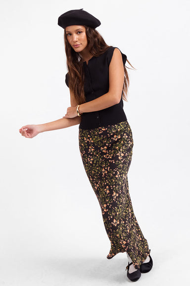 Sage the Label - Urban Bloom Midi Skirt - Black Multi - Front