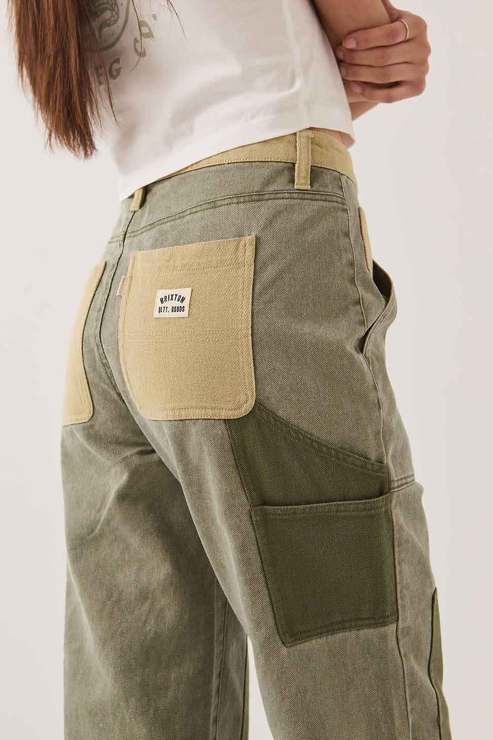 Brixton Essex Patchwork Painter Pant in Vintage Olive — Detail-2 view