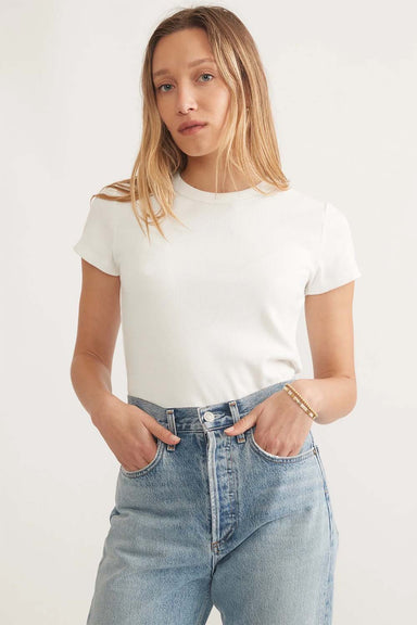 Marine Layer - Lexi Rib Sun-In Crew Tee - Antique White - Front