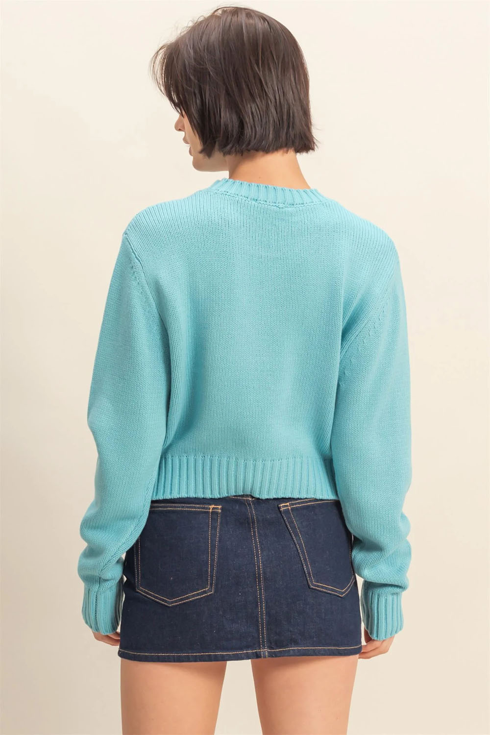 Double Zero - Kacie Cropped Sweater - Sky Blue - Back