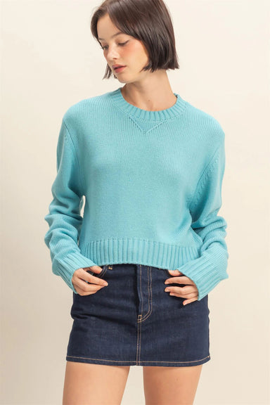 Double Zero - Kacie Cropped Sweater - Sky Blue - Front
