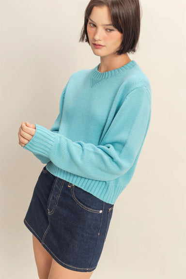 Double Zero - Kacie Cropped Sweater - Sky Blue - Side