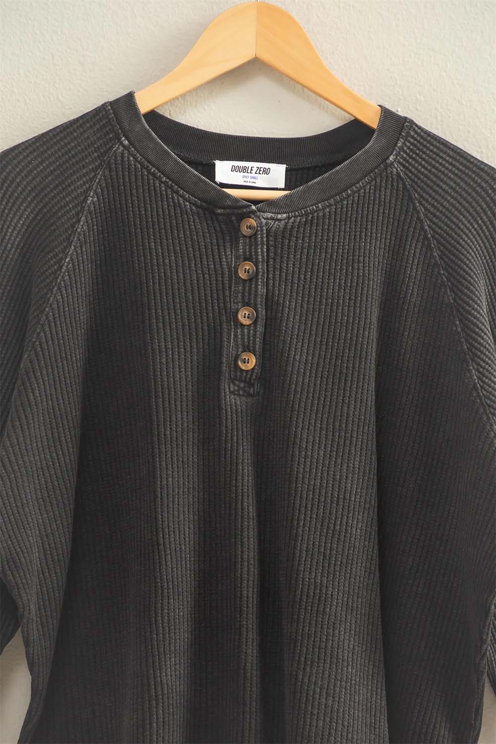 Double Zero - Mineral Washed Henley - Black - Front