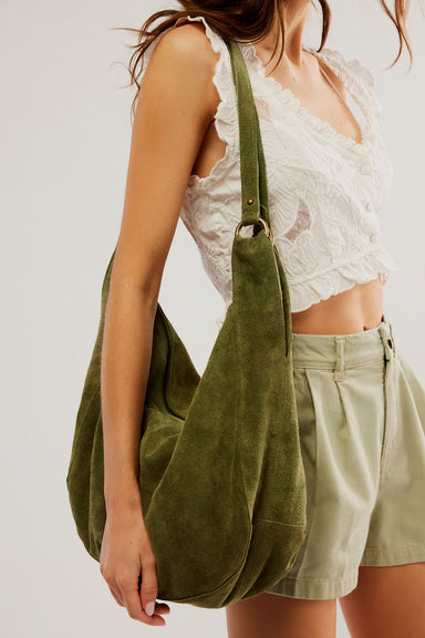 Free People - Roma Suede Tote - Olive Moss - Model