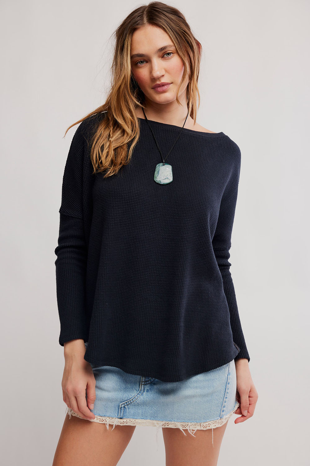 Free People - Latte Blues Thermal Solid - Black - Front