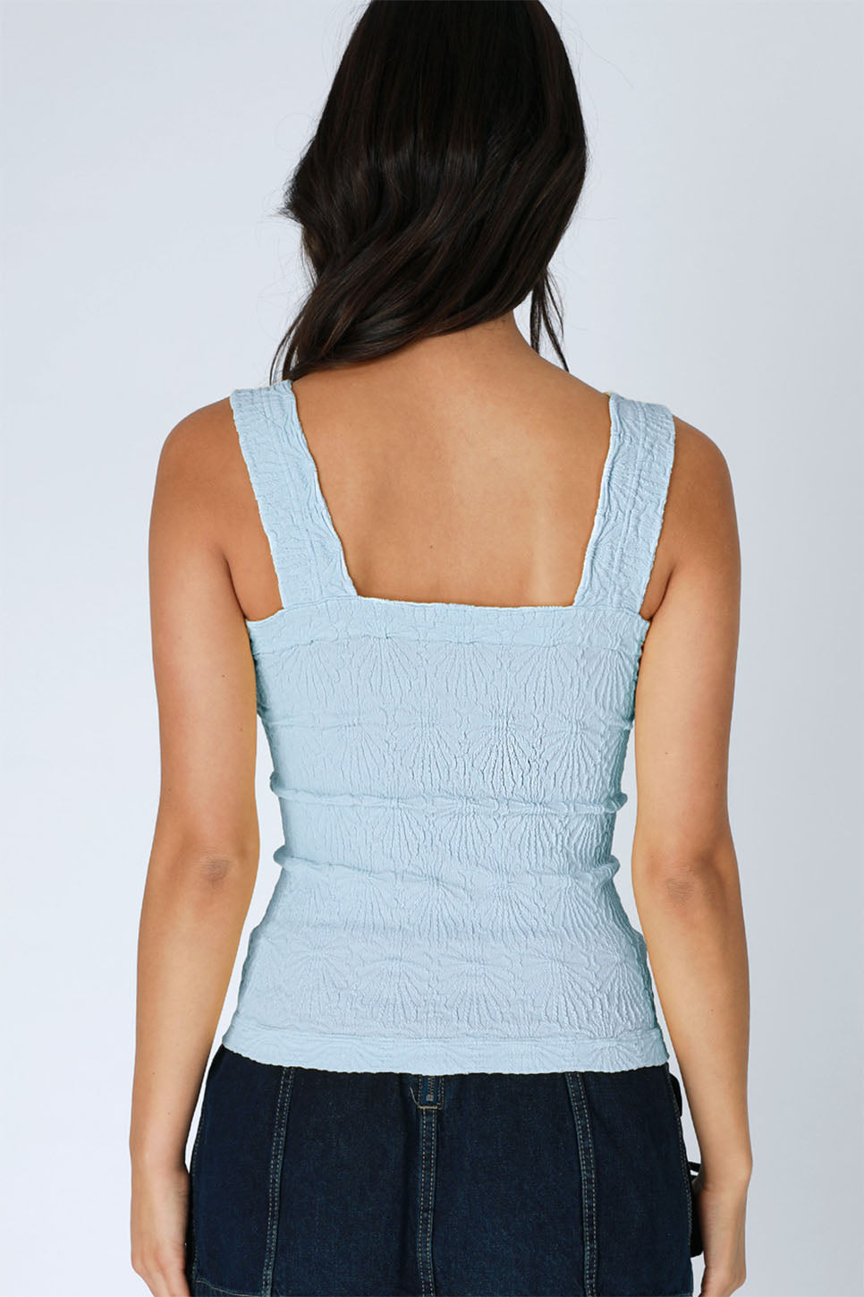 Niki Biki - Lace Textured Square Top - Breezy Blue - Back