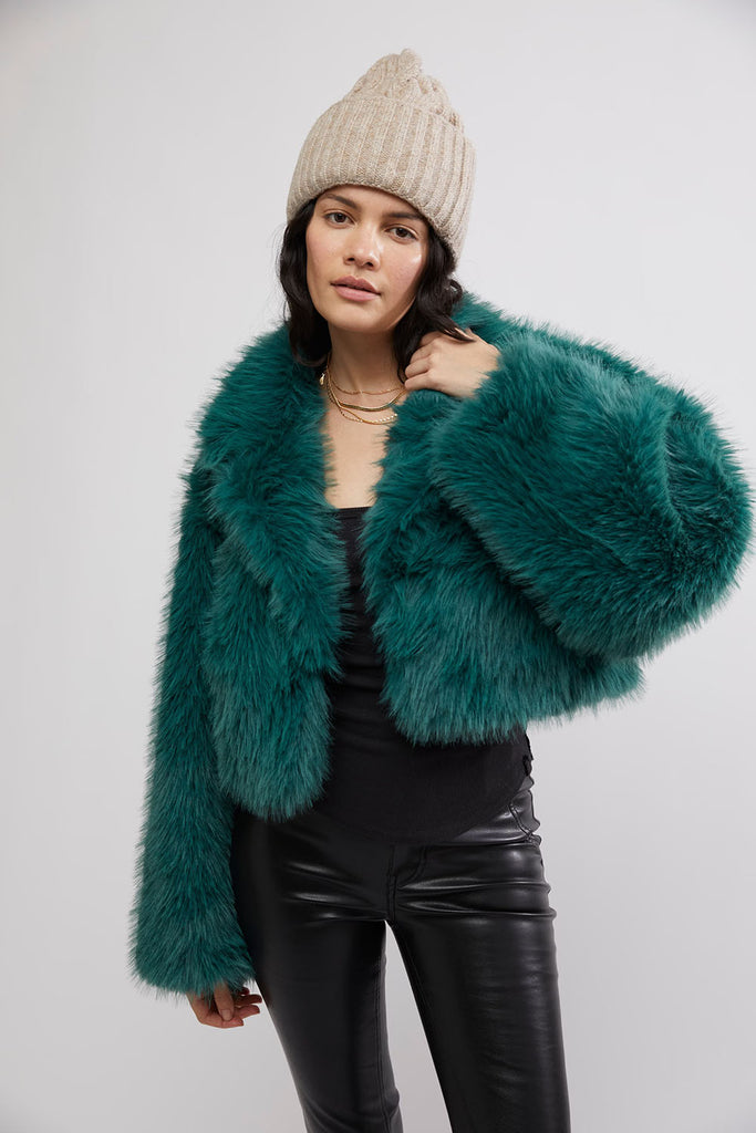 PARIS CROPPED FUR JACKET EVRGREEN Clothing