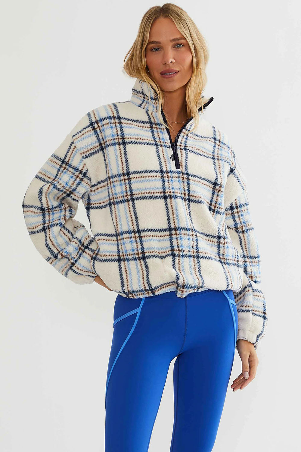 Beach Riot - Leona Plaid Sherpa - Opal Sky - Front