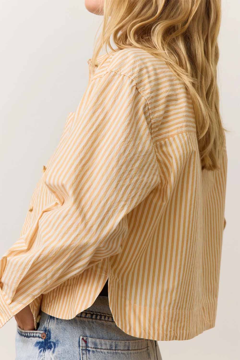 Marine Layer - Cropped Poplin Shirt - Gold Stripe - Side