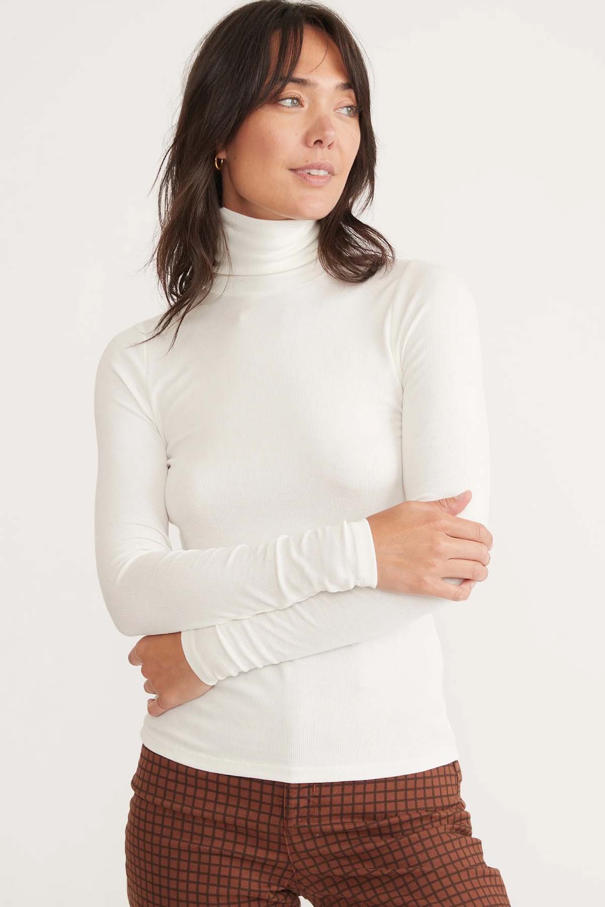 Marine Layer - Lexi Rib Turtleneck - Antique White - Profile