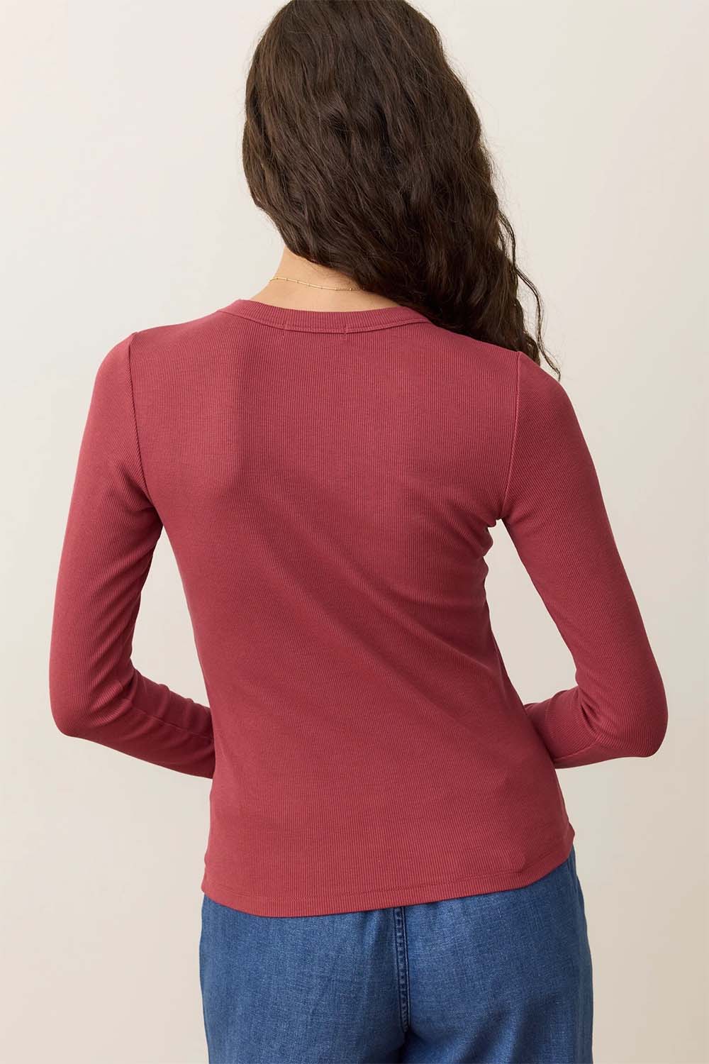 Marine Layer - Lexi Rib Sun-In LS Tee - Ruby - Back