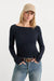 Good American The Varigated Rib Top in New Navy — Front view
