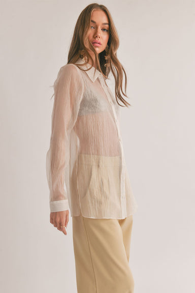 Sage the Label - Blurred Sheer Button Down Shirt - Butter - Side