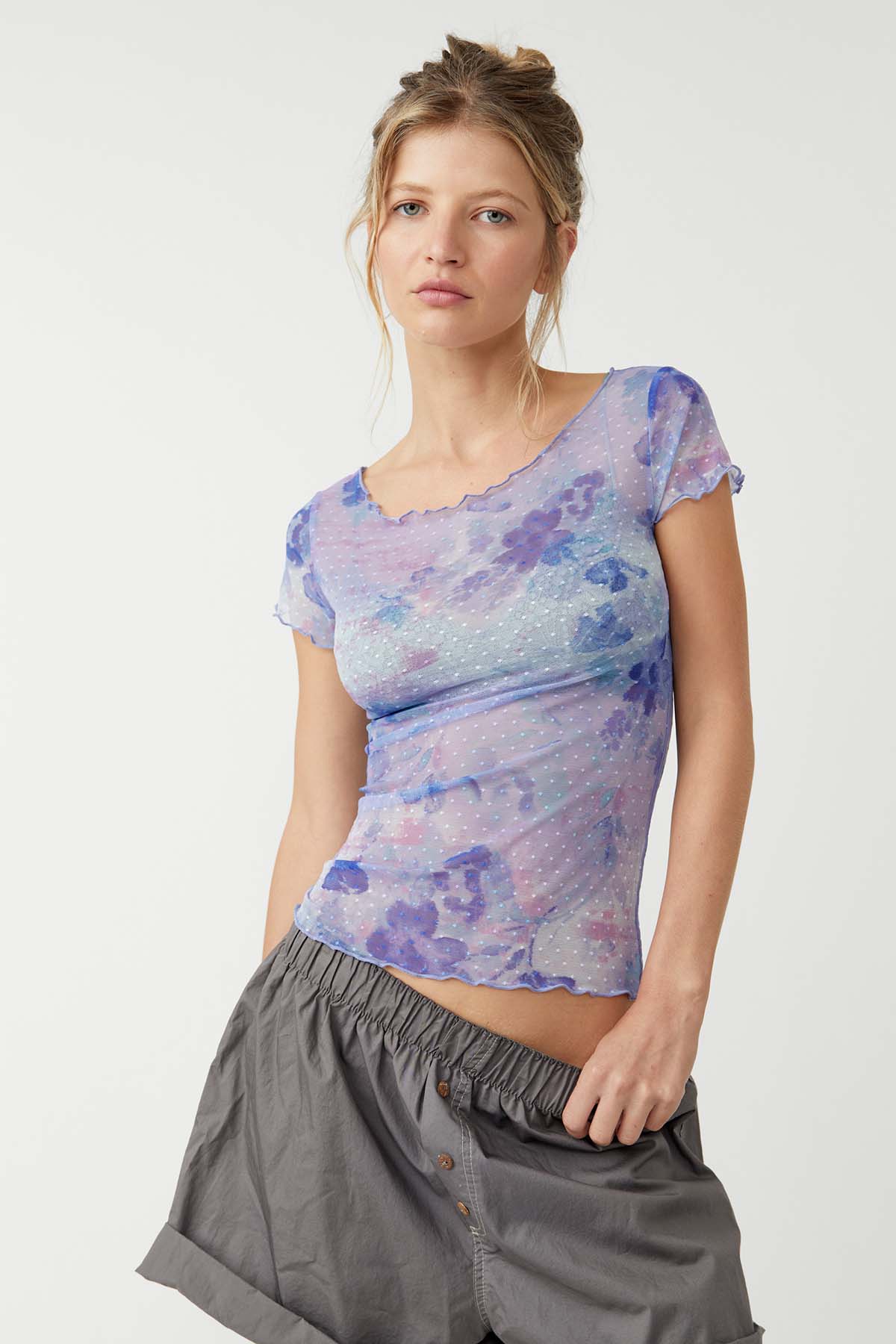 Free People - Printed On The Dot Baby Tee - Spring Rain Combo - Front