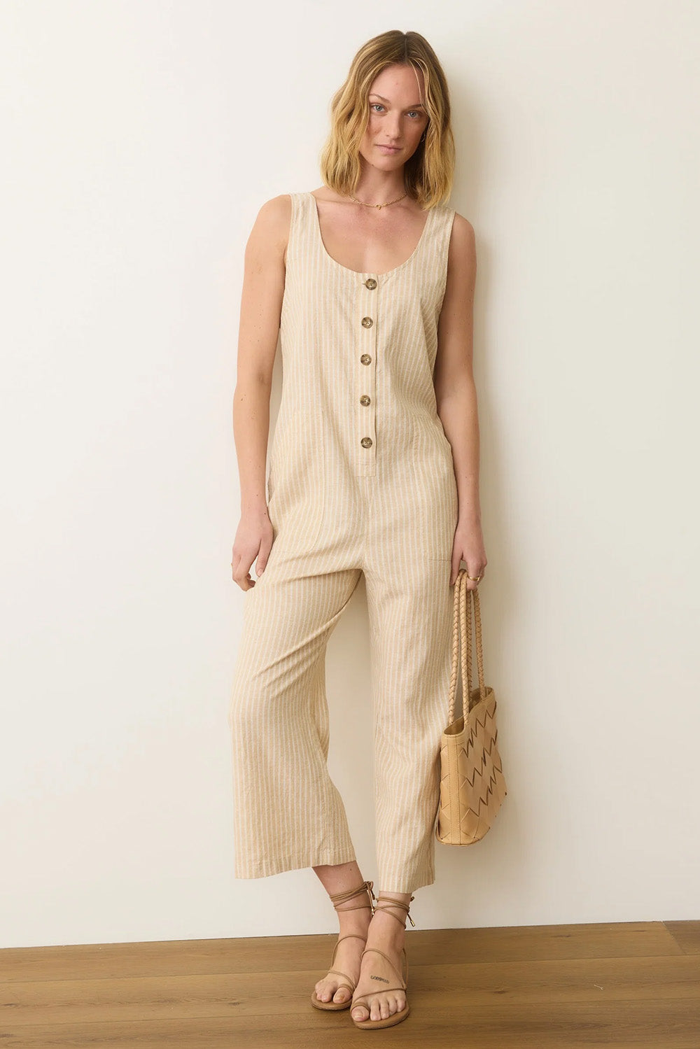 Marine Layer - Sydney Beach Jumpsuit - Natural Stripe - Front