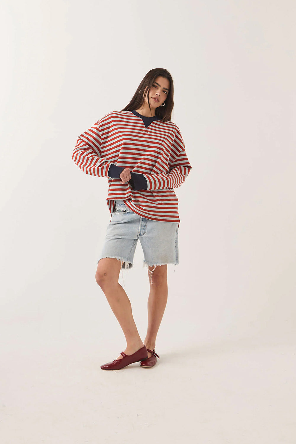 Brixton - Retro Long Sleeve Crew - Sea Grass/Rust - Front Angle