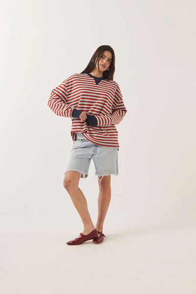 Brixton - Retro Long Sleeve Crew - Sea Grass/Rust - Front Angle