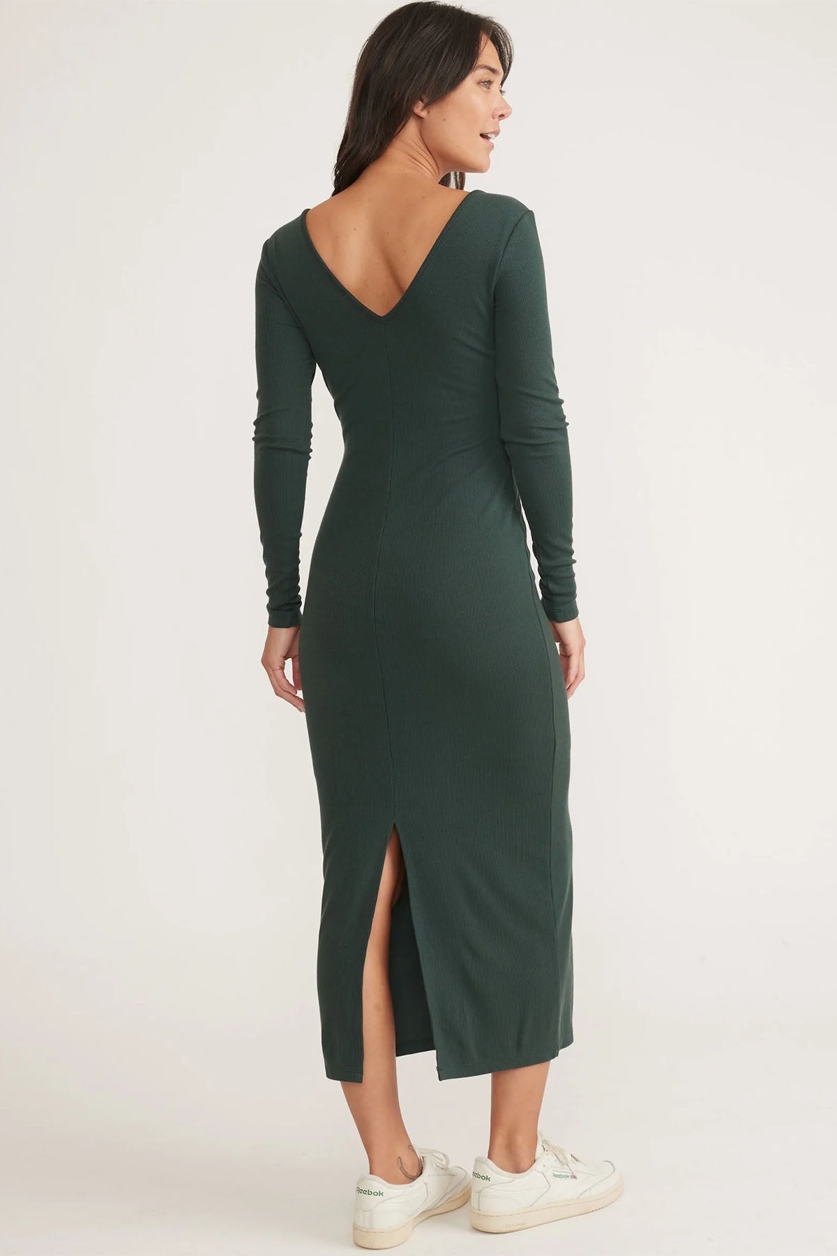 Marine Layer - Lexi Rib V Neck Maxi - Green Gables - Back