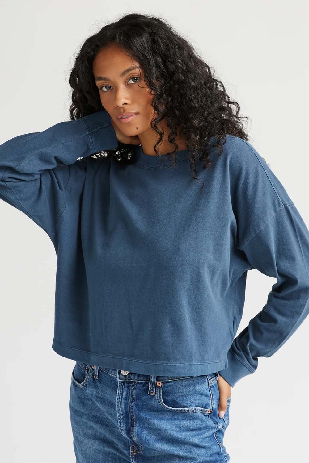 Richer Poorer - Relaxed Crop LS Tee - Moonlit Ocean - Front