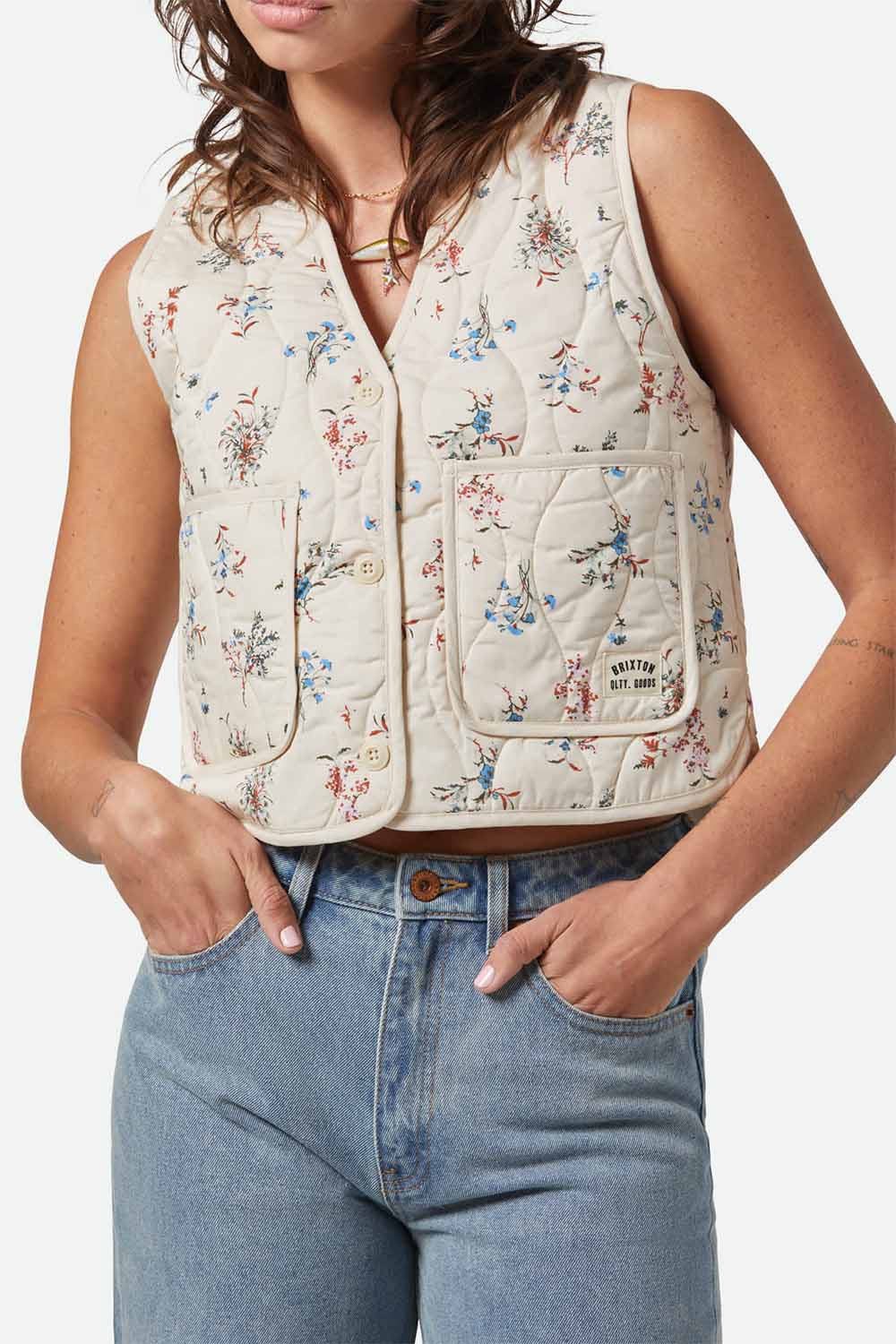 Brixton - Floral Quilted Vest - Whitecap/Hazelnut/Floral - Detail