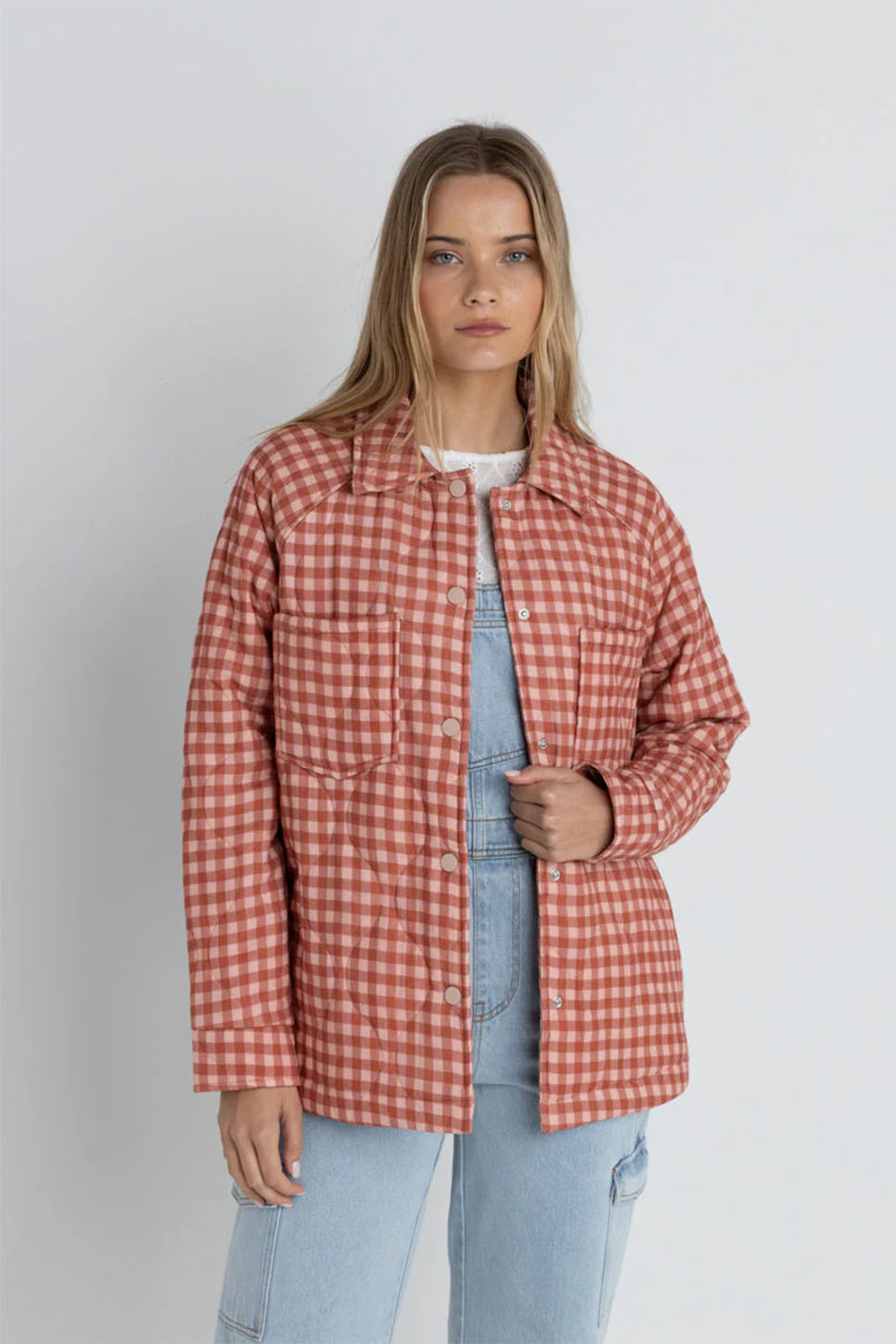 Rhythm - Lola Check Quilted Jacket - Peach - Front