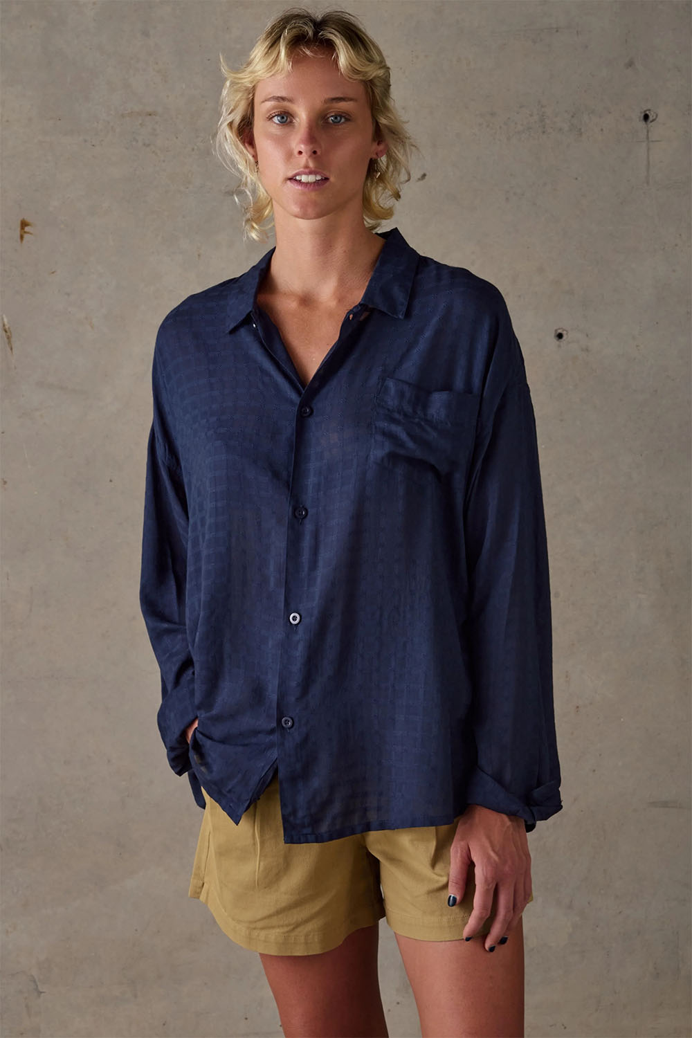 McTavish - Aloe Vera Long Sleeve Shirt - Dark Blue - Front