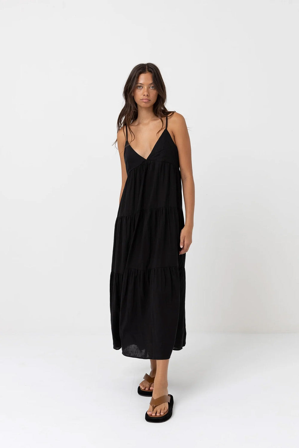 Rhythm - Classic Tiered Midi Dress - Black