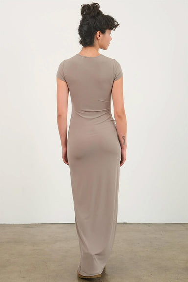 Double Zero - Jersey SS Bodycon Maxi Dress - Ash - Back