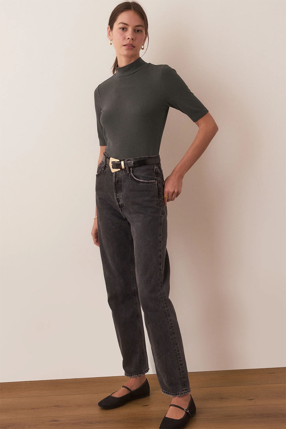 Marine Layer - Lexi Rib Mock Neck Top - Green Gables