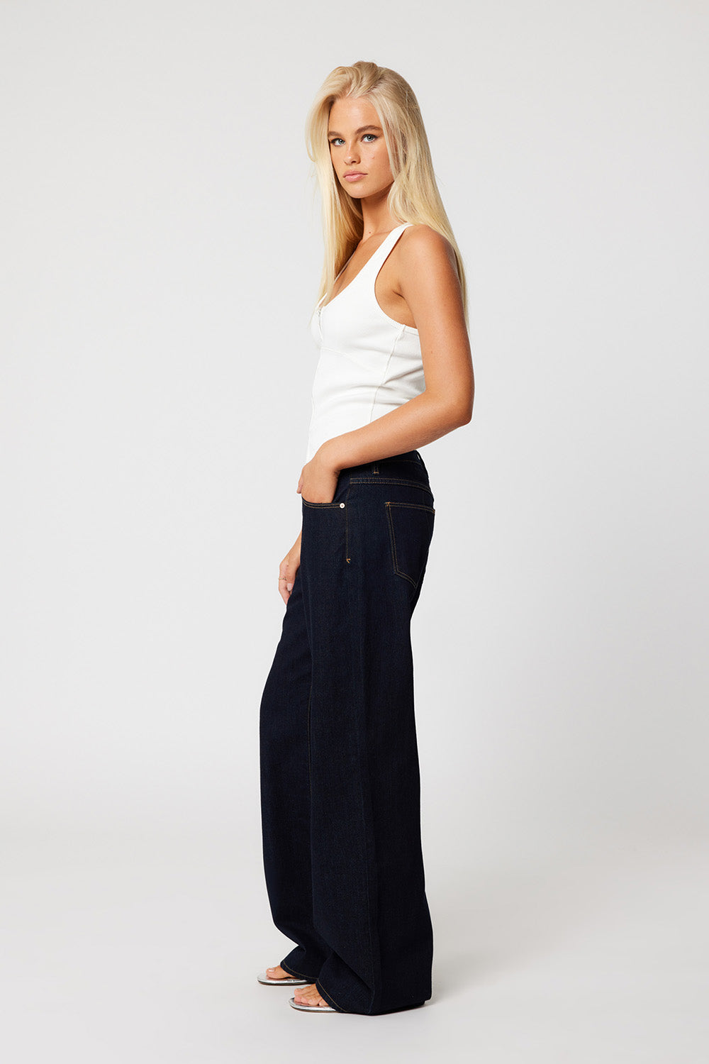Abrand - Addison Racer Top - White Sand  - Side