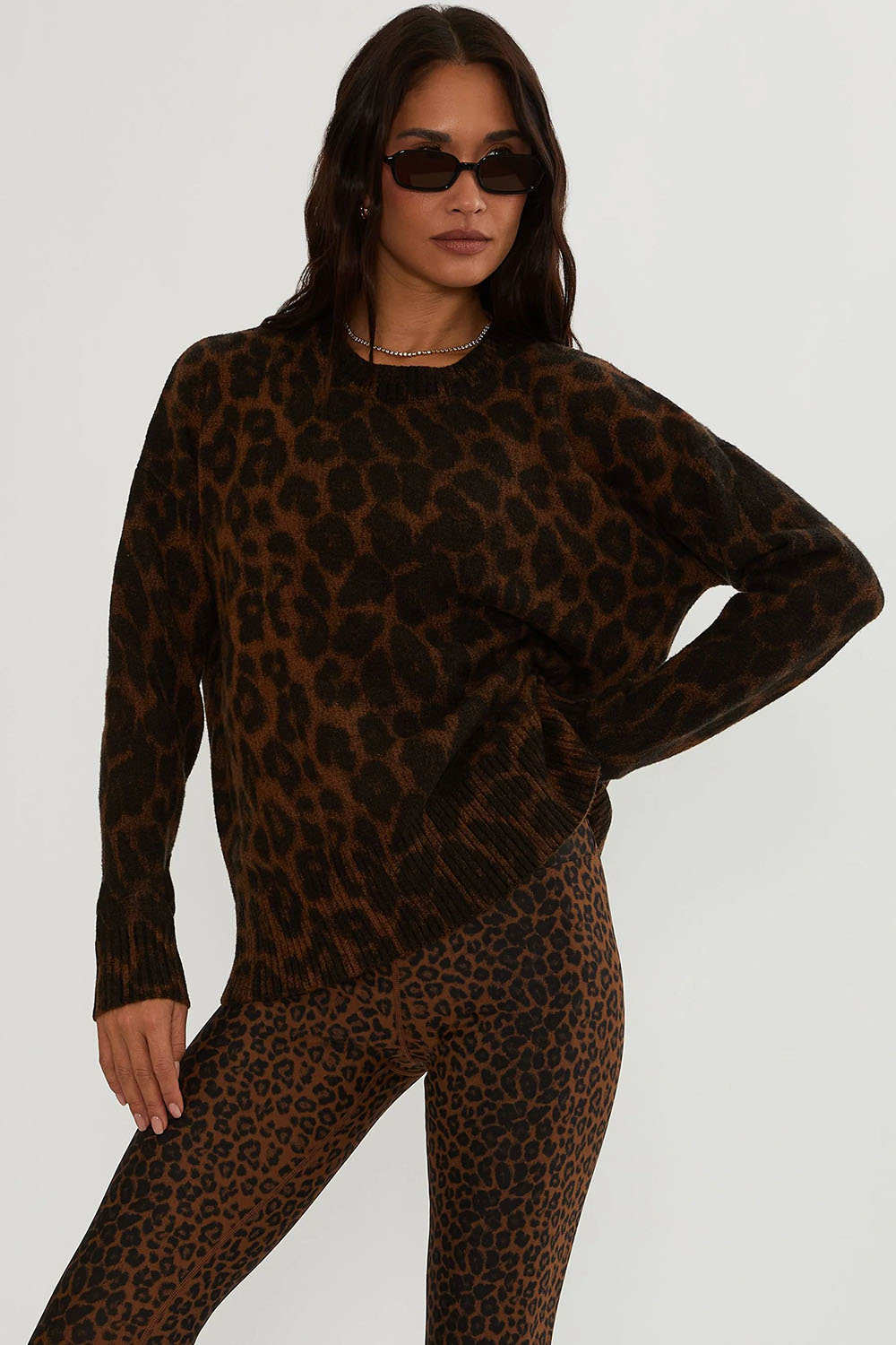 Beach Riot - Callie Sweater - Caramel Leopard - Front