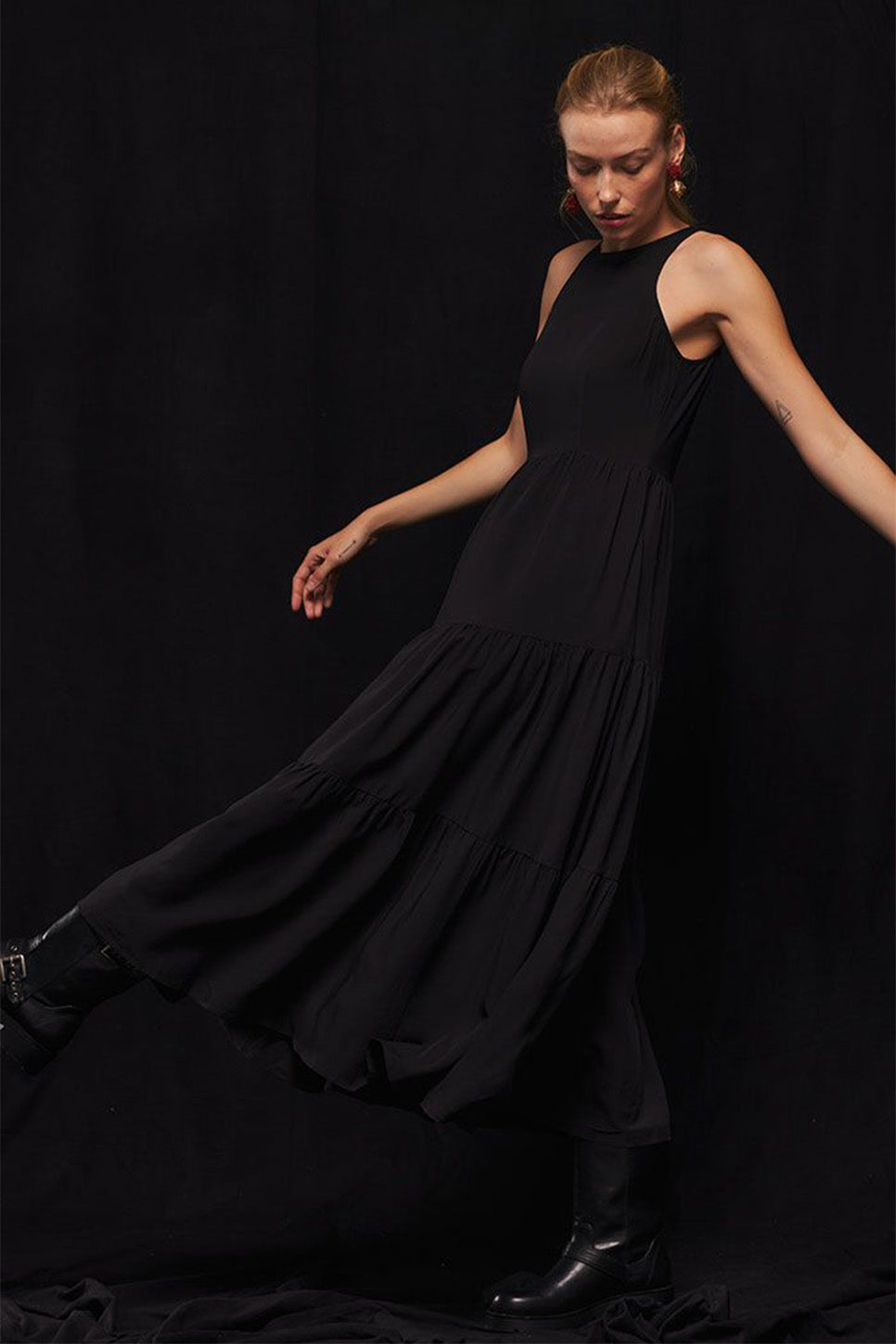 Richer Poorer - Tiered Maxi Dress - Black - Front