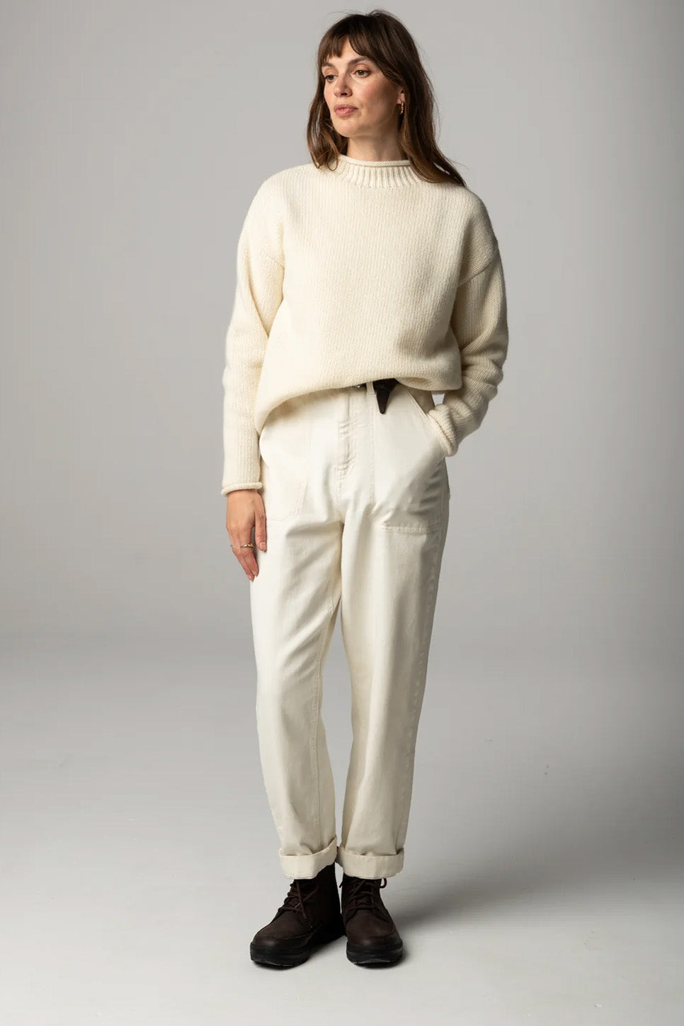 Finisterre Taran Jumper in Ecru — Side view