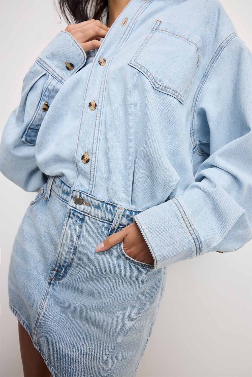 Good American - Denim Shirt Dress - Indigo - Detail