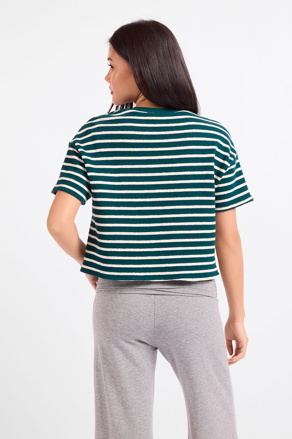 Sadie & Sage - Hall Pass Stripe Tee - Hunter Green White - Back