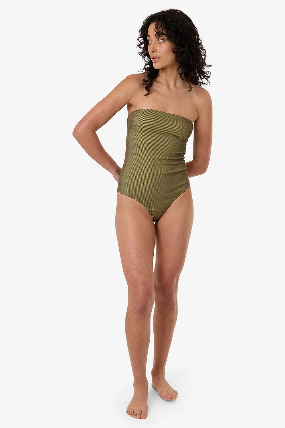 Thrills - Alba Rib Strapless One Piece - Pickle Green