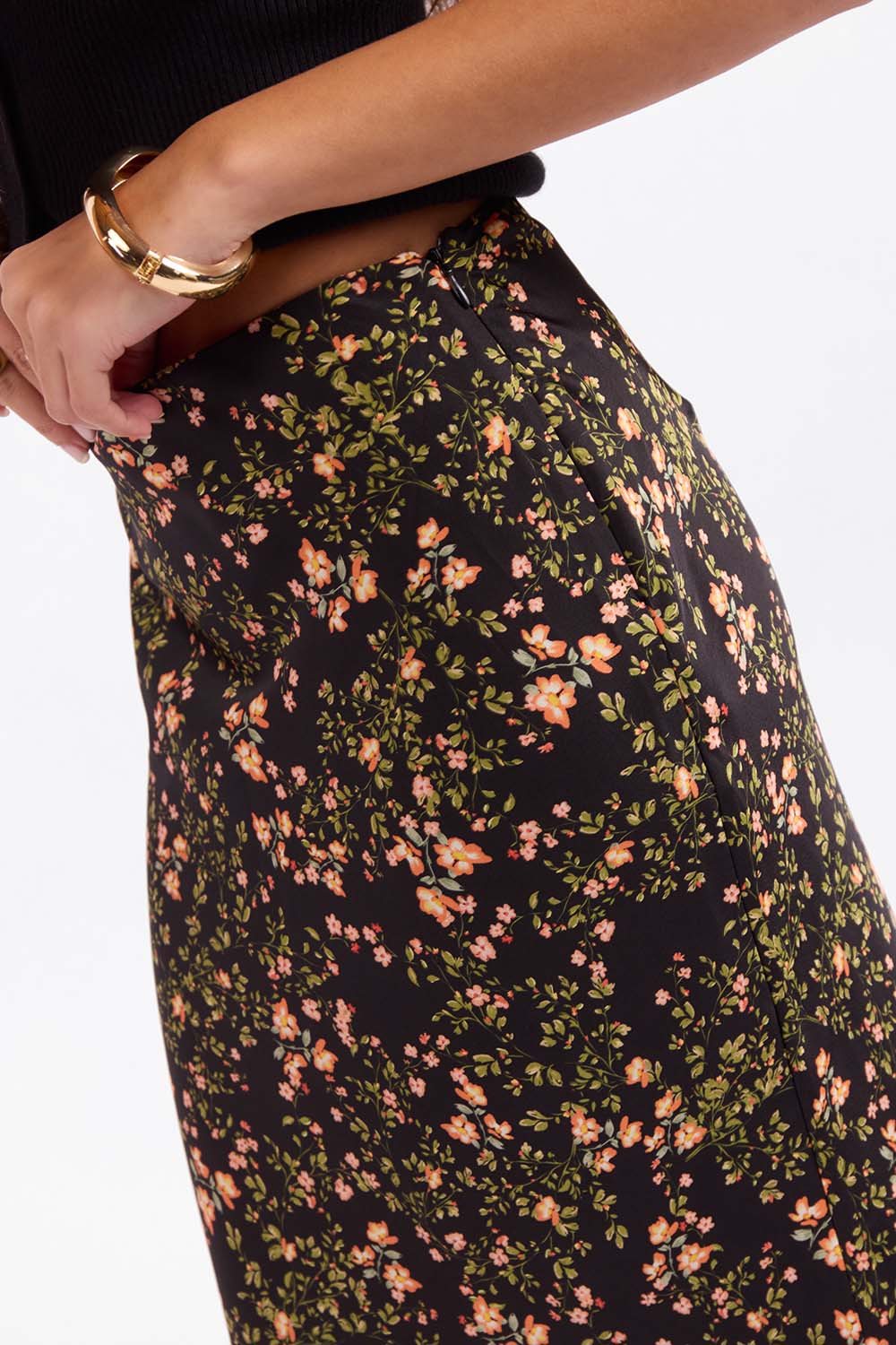 Sage the Label - Urban Bloom Midi Skirt - Black Multi - Detail