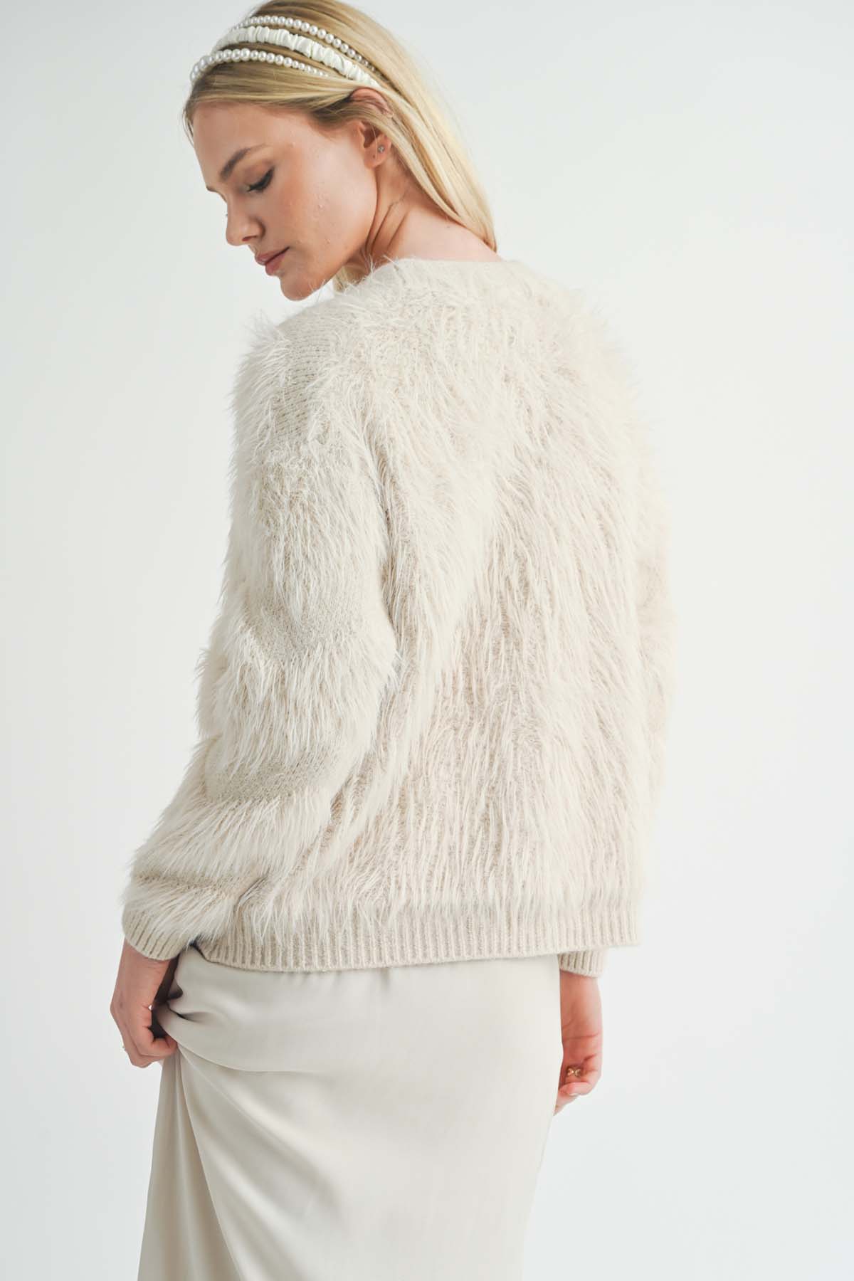 Sage the Label - Delia Feather Stripe Cardi - Ivory - Back