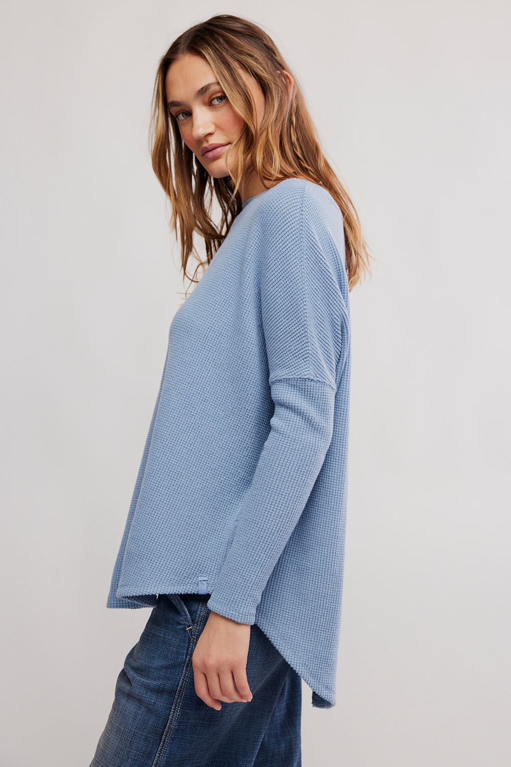 Free People - Latte Blues Thermal Solid - Autumn Sky - Side