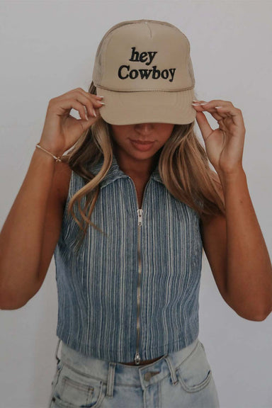 Charlie Southern - Hey Cowboy Trucker Hat - Taupe/Black - Front