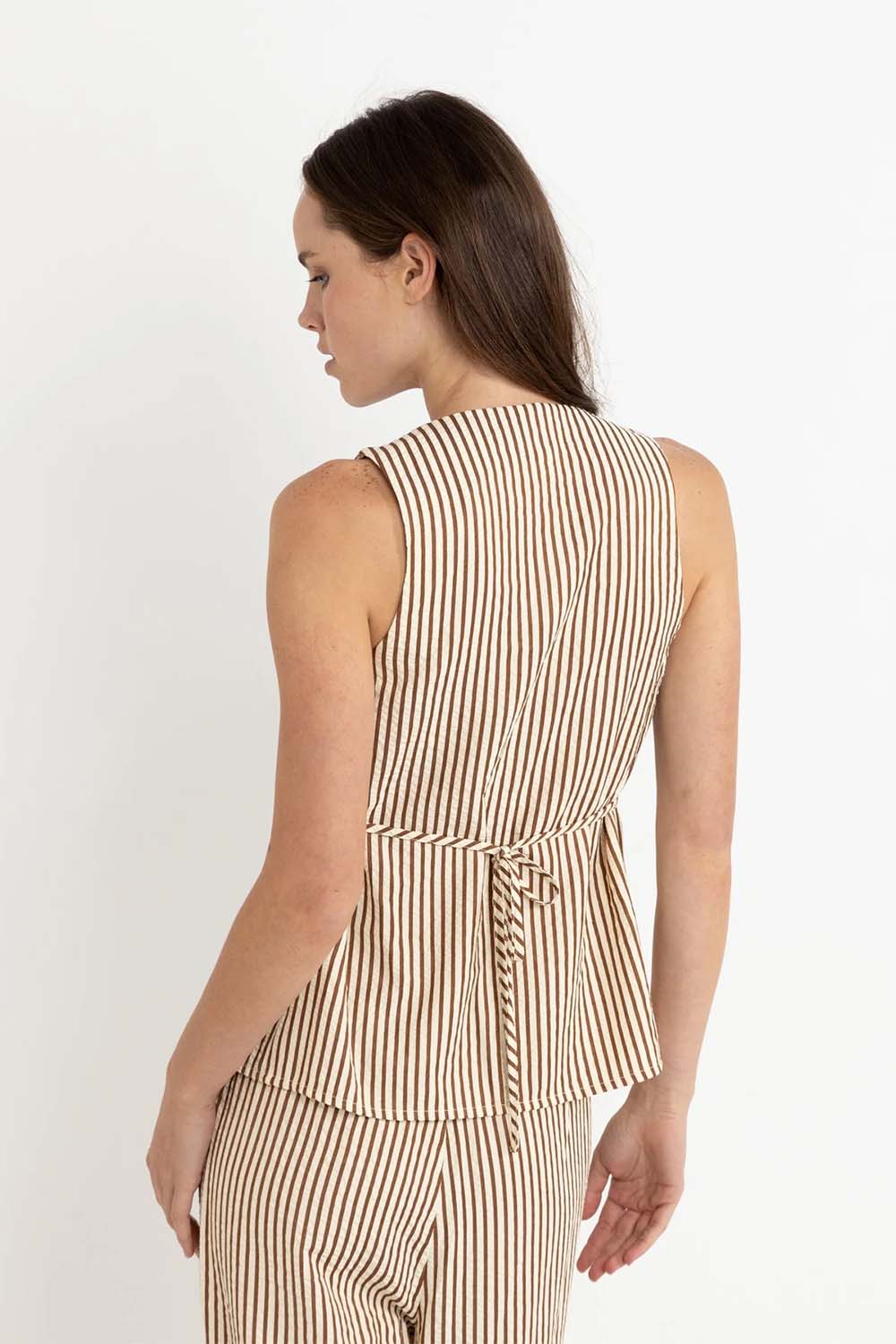 Rhythm - Cove Stripe Long Vest - Natural - Back