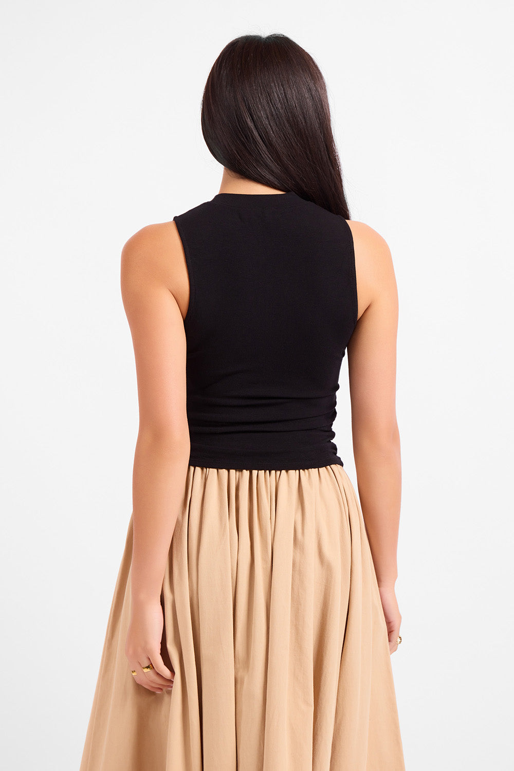Sadie & Sage - Ronan Mock Neck Ruched Tank - Black - Back