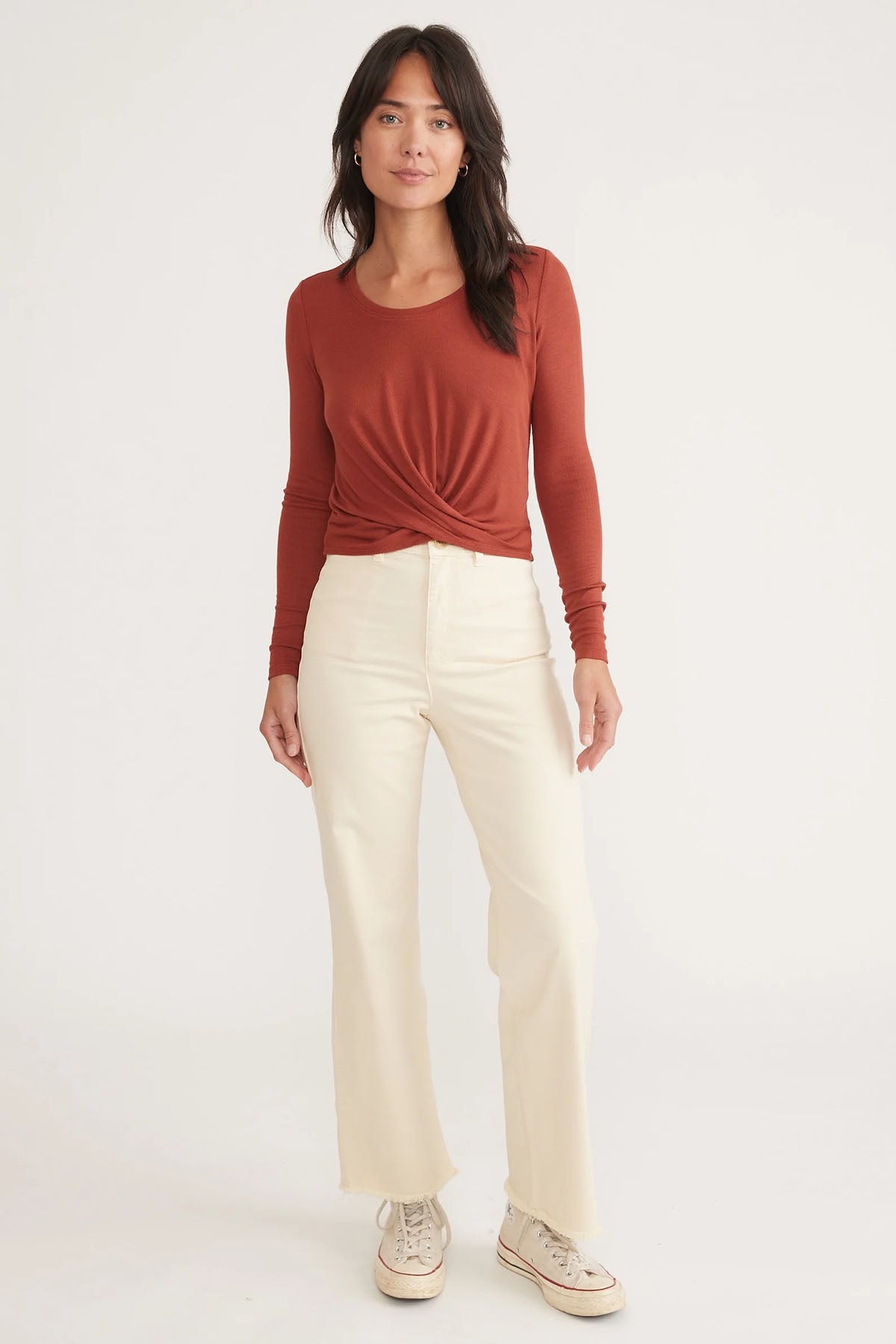 Marine Layer - Lexi Rib LS Twist Front - Burnt Henna