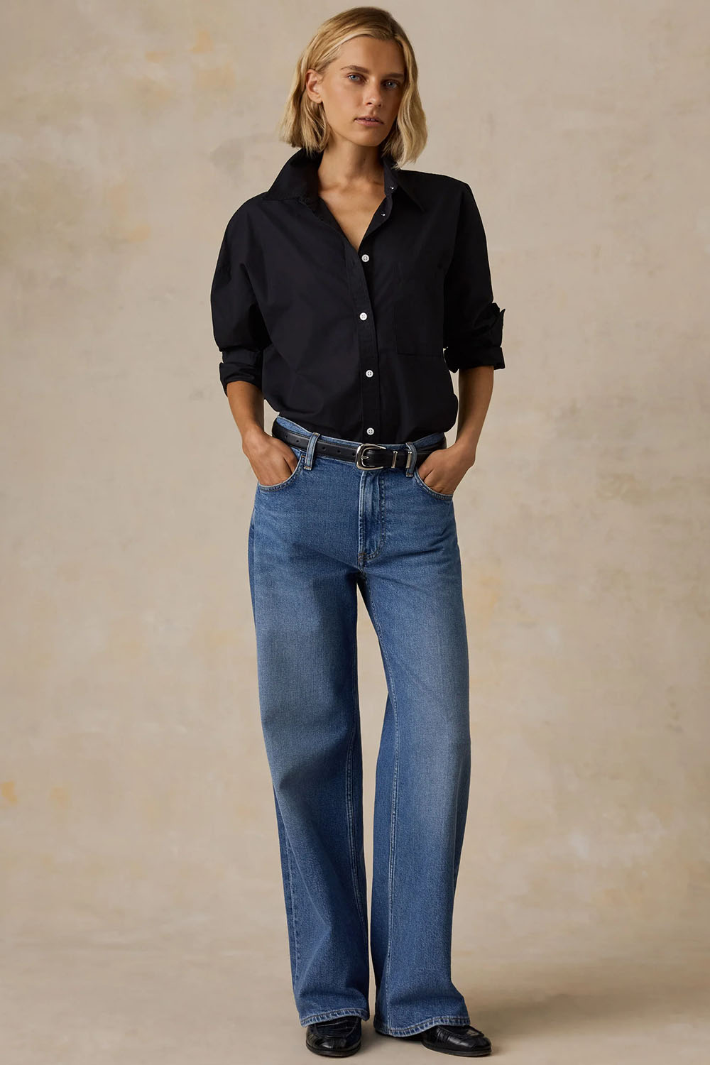 Faherty Denim Wide Leg in Coast Bound Wash — Full-body view